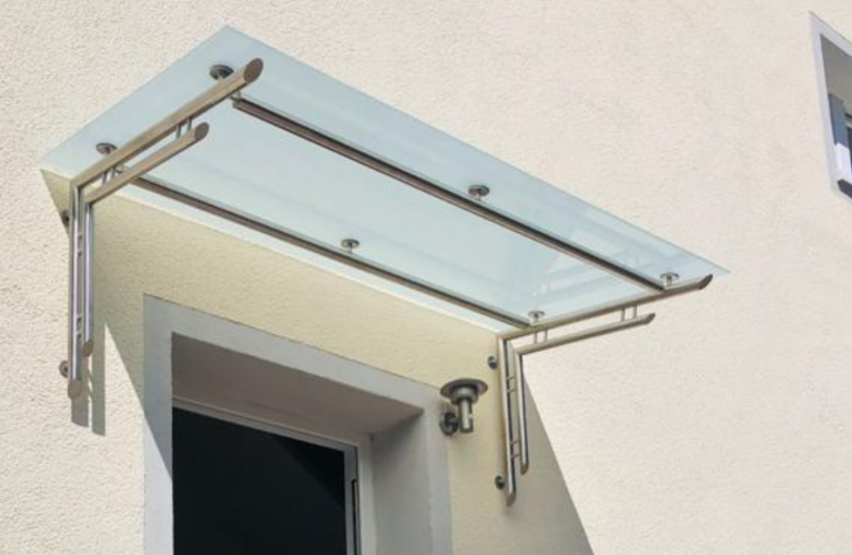 Vordach Hauseingang, Edelstahl/Milchglas